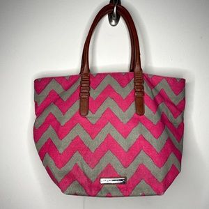 BCBGeneration Pink Grey Chevron Print Tote Bag
